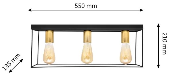 Stropné svietidlo FINN 3xE27/15W/230V čierna/zlatá