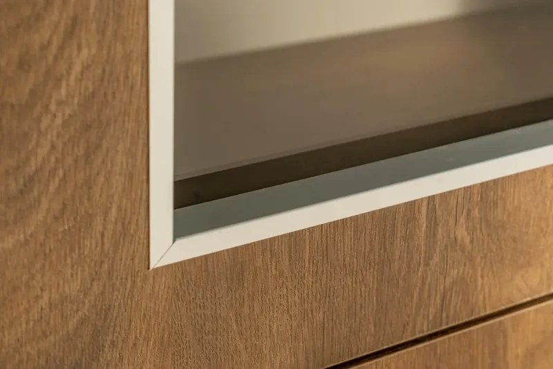 Obývacia stena VIVA hladká, dub lefkas/U13 satyna/sklo bez lepení