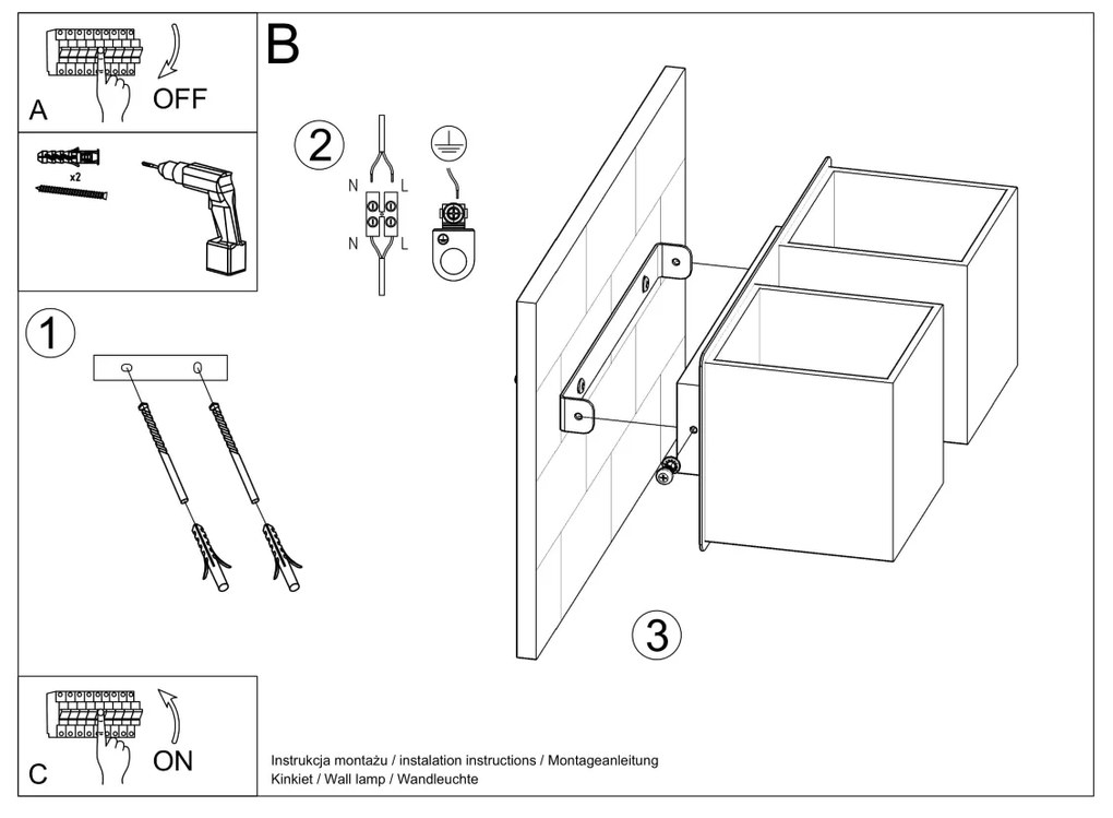 Nástenné svietidlo Quad, 2x biele kovové tienidlo
