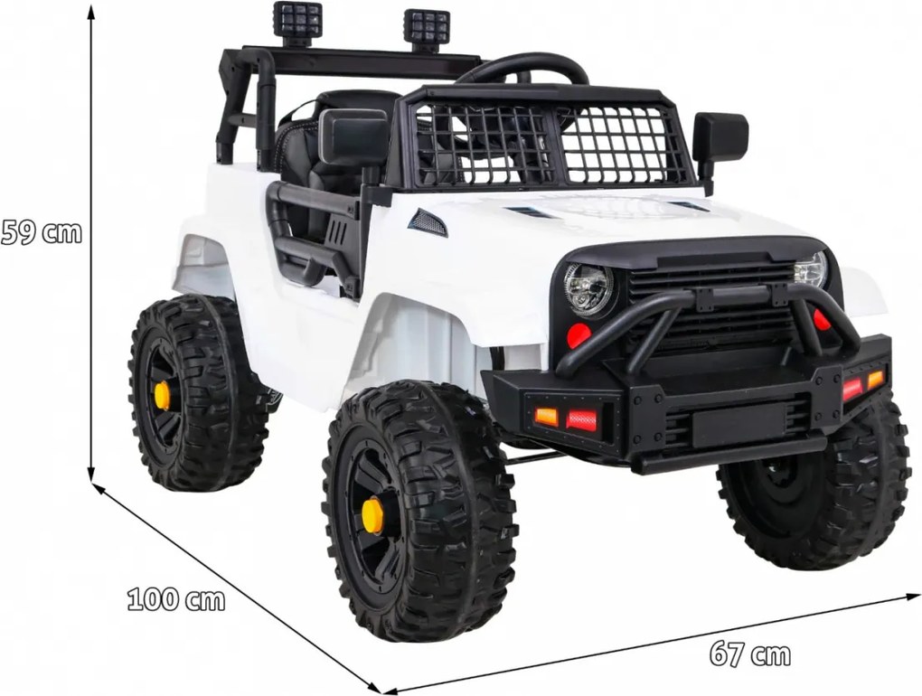 Ramiz Autíčko na batérie Jeep Dark Night pre deti Biele + pomalý štart + EVA + LED Audio