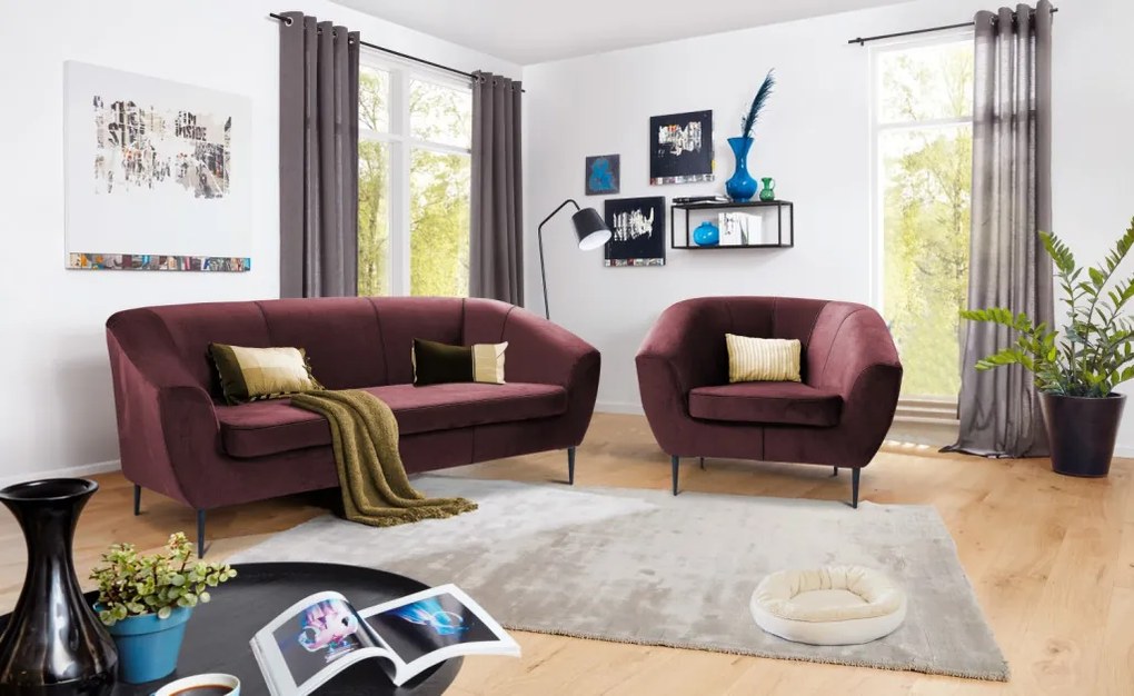 Trojmiestna pohovka Olivio, vínová zamatová látka