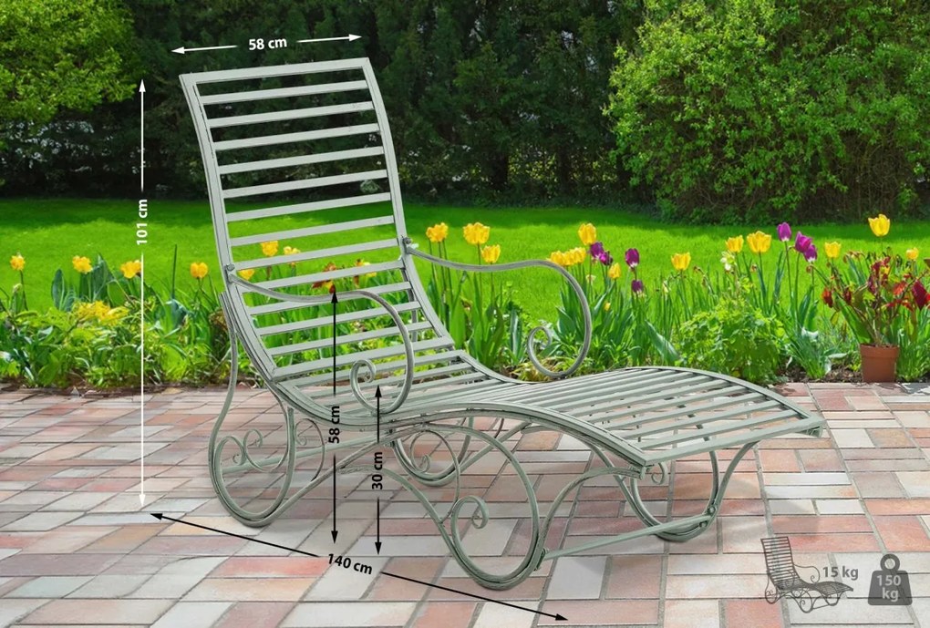 Kovová záhradné lehátko Amiens - Zelená antik