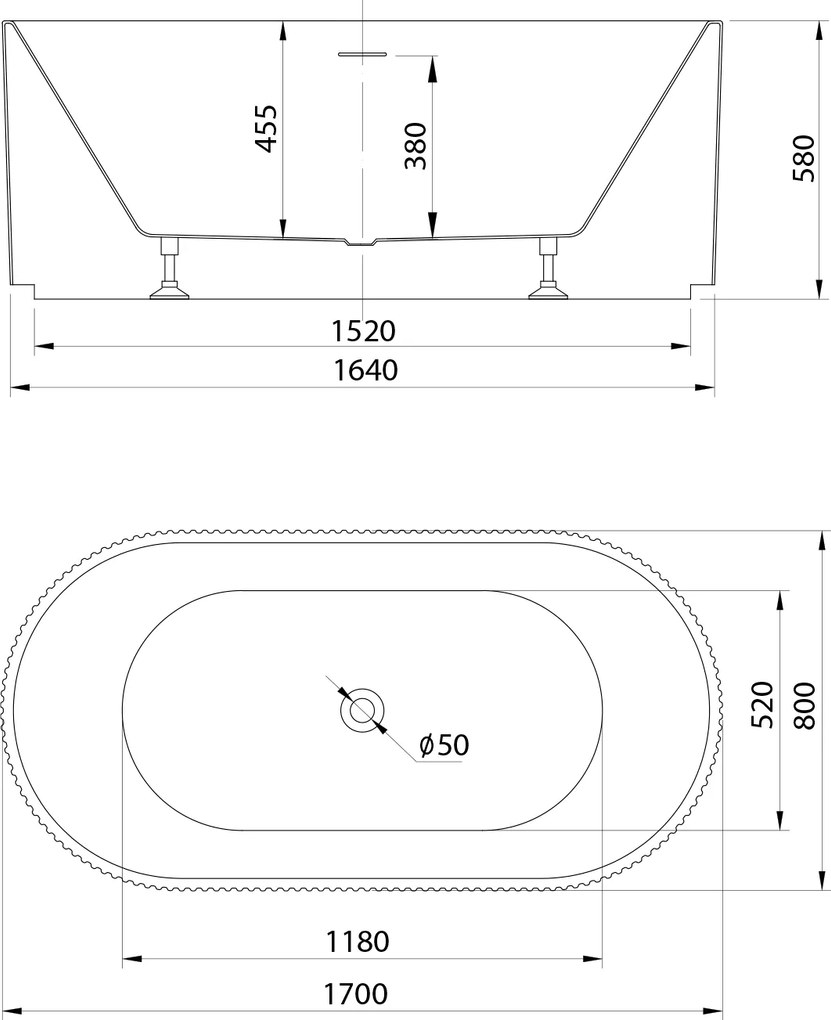 Aqualine Turia strip, voľne stojaca vaňa, 170x80cm, biela, E2785