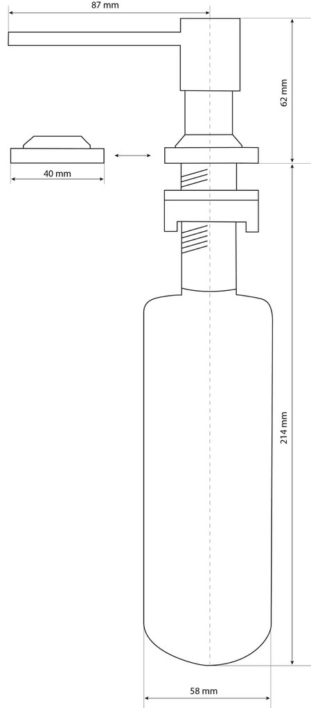 Gamma Quatro, dávkovač saponátu pre kuchynský drez 300ml, čierna matná, GMA-DOK-BK