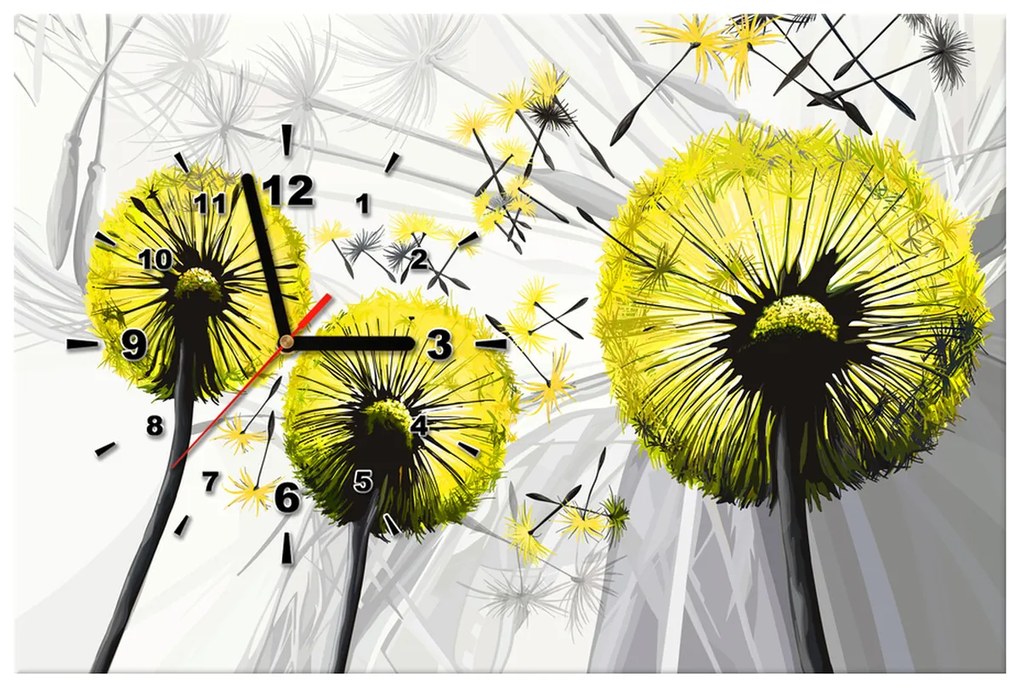 Gario Obraz s hodinami Krásne žlté púpavy Rozmery: 100 x 40 cm