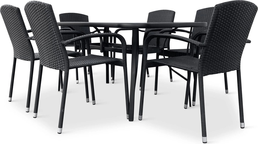 Noela Záhradný jedálenský set Klaudia čierny + 6x ratanová stolička Roma