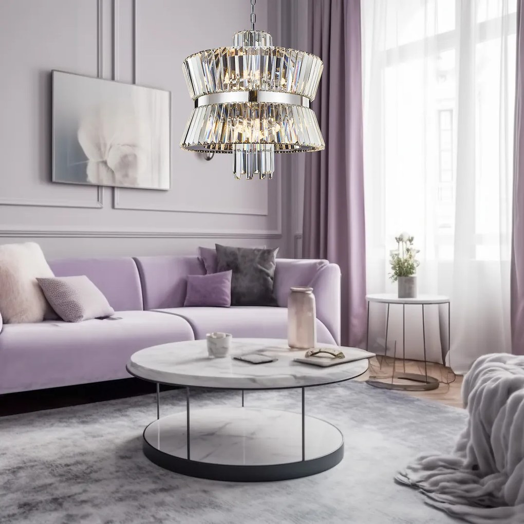 Luster Aurelia, 1x krištáľové/chrómové kovové tienidlo, (fi 54cm), ch