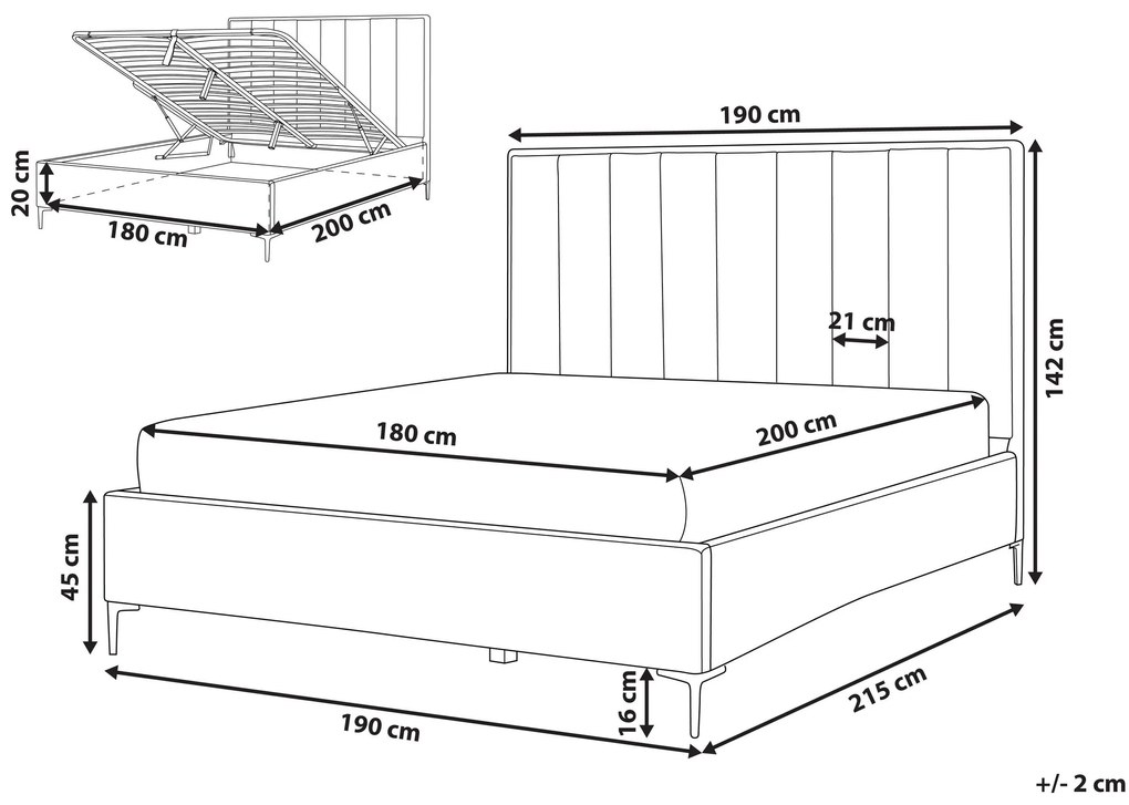 Zamatová posteľ s úložným priestorom 180 x 200 cm sivá SEZANNE Beliani