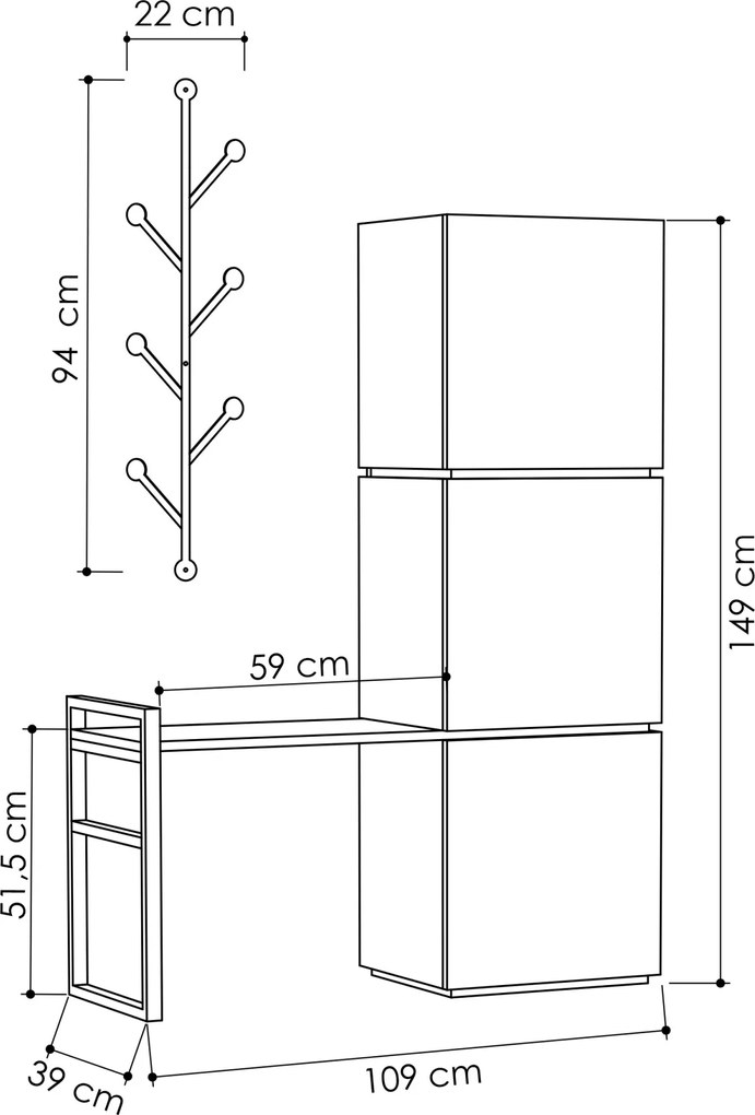 Predsieňová stena Houseland MELLO biela/antracit