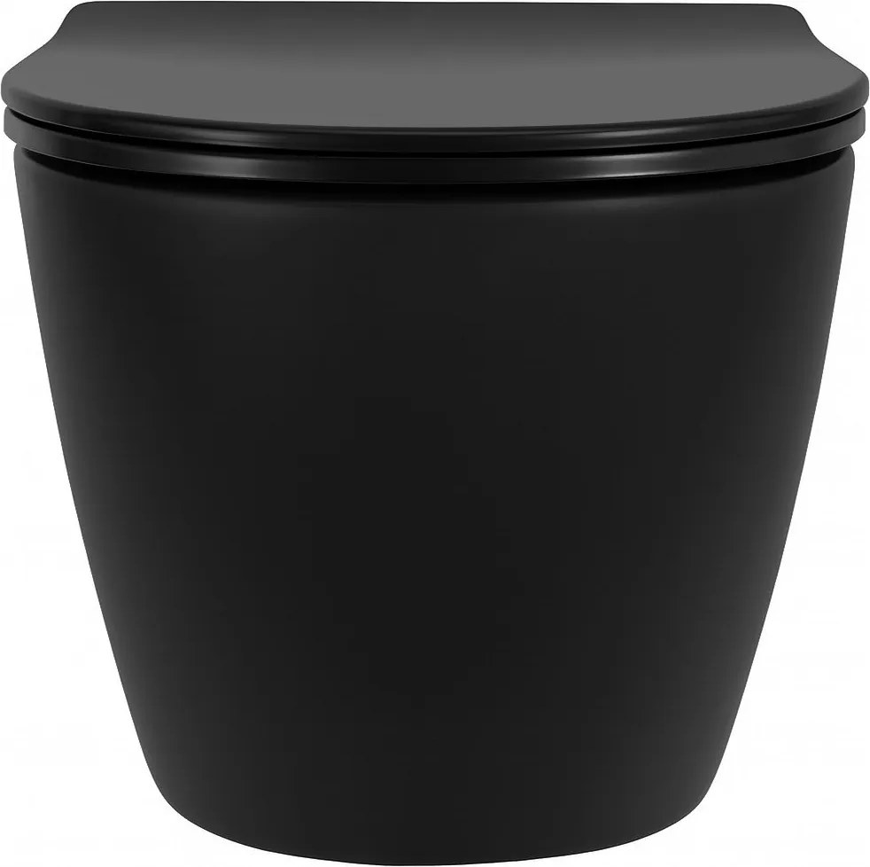 Rea Carlo Mini Tornado NF, závesná WC misa 490x365x350mm + toaletné sedadlo, čierna matná, REA-C3000