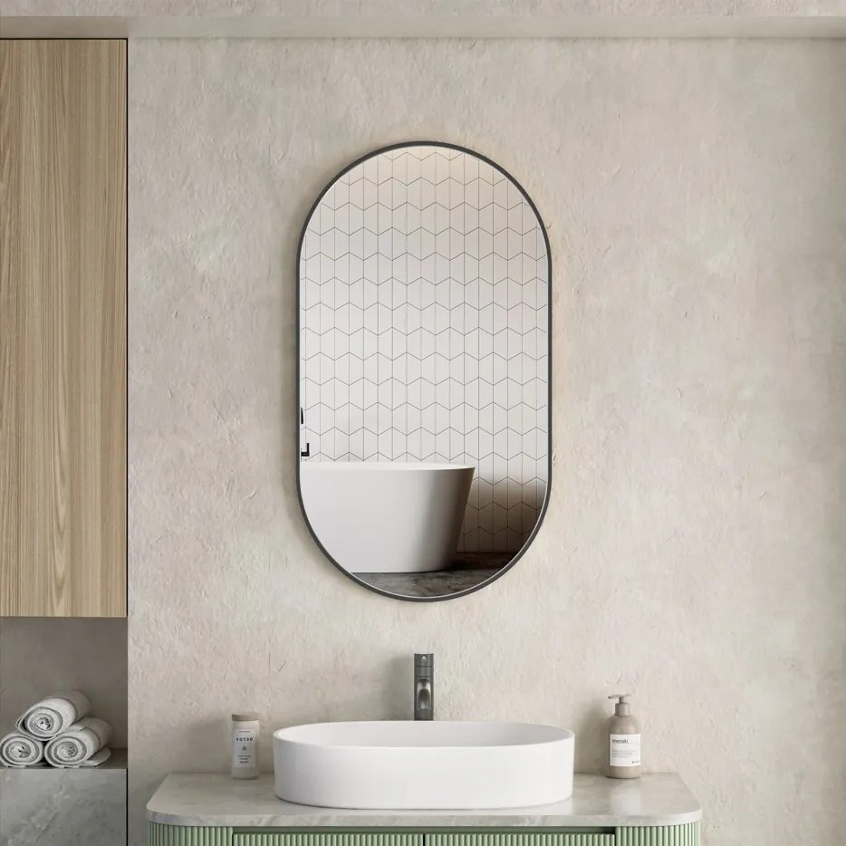 Erga Oval, oválne zrkadlo 50x90cm, čierny rám, ERG-V01-OVAL-5090-BK