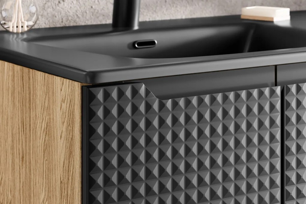 Závesná skrinka pod umývadlo Luxor Black s doskou 90 cm čierna/dub olejovaný