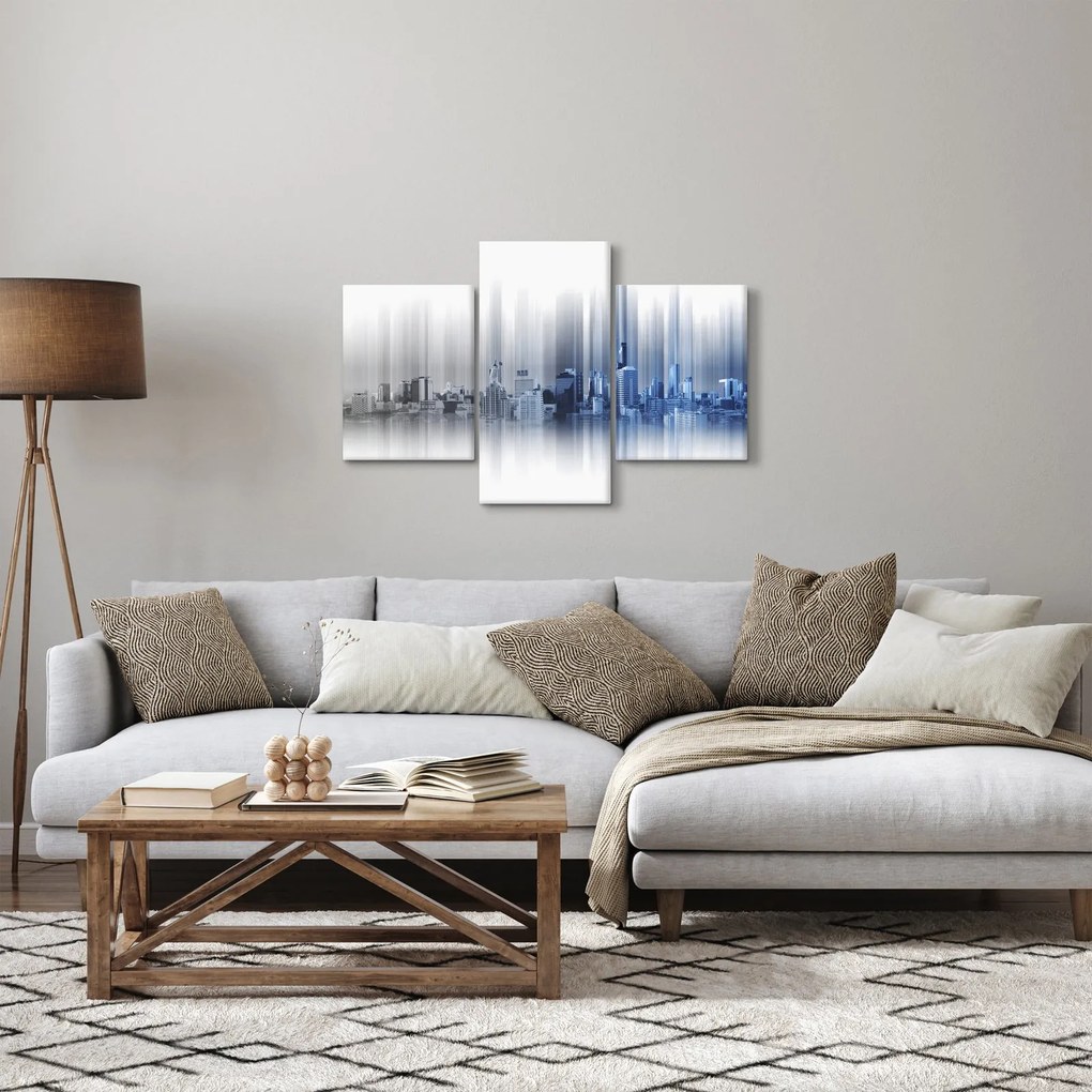 Obraz - Panoráma mesta, modro-šedé (90x60 cm)
