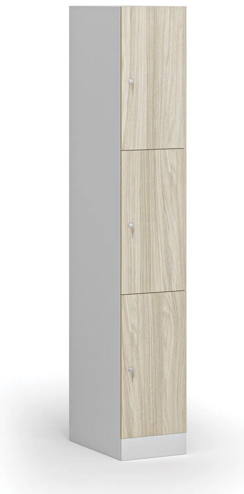 Šatníková skrinka S1 s úložnými boxmi, 3 boxy, 1850 x 300 x 500 mm, demont, cylindrický zámok, laminované dvere, dub prírodný