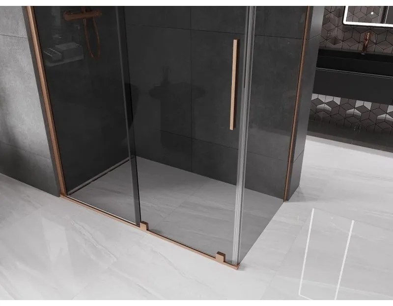 Mexen Velar, sprchový kút s posuvnými dverami 160 x 100 cm, 8mm šedé sklo, medená matná, 871-160-100-41-65