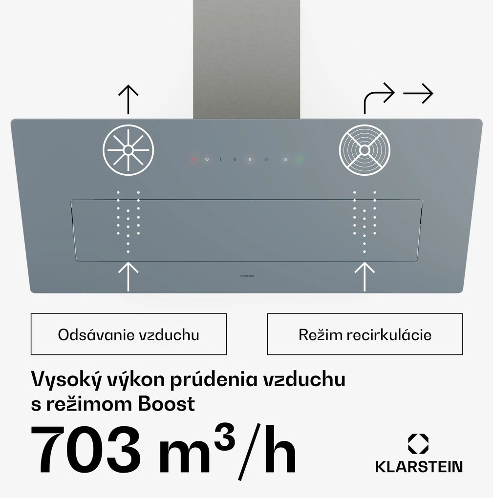 Klarstein SleekAir digestor, A+++, 717 m³/h, dotykové ovládanie, 90 cm
