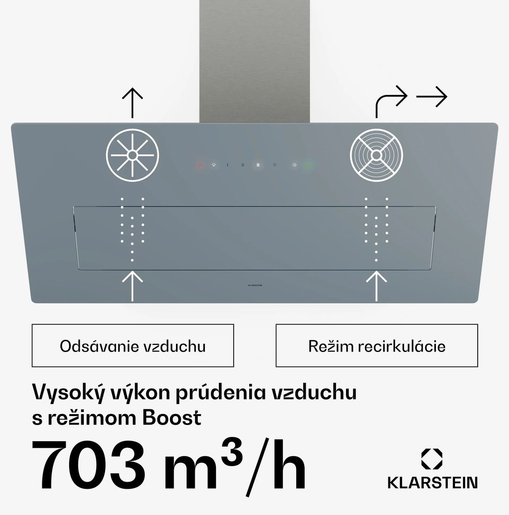 Klarstein SleekAir digestor, A+++, 717 m³/h, dotykový 90 cm