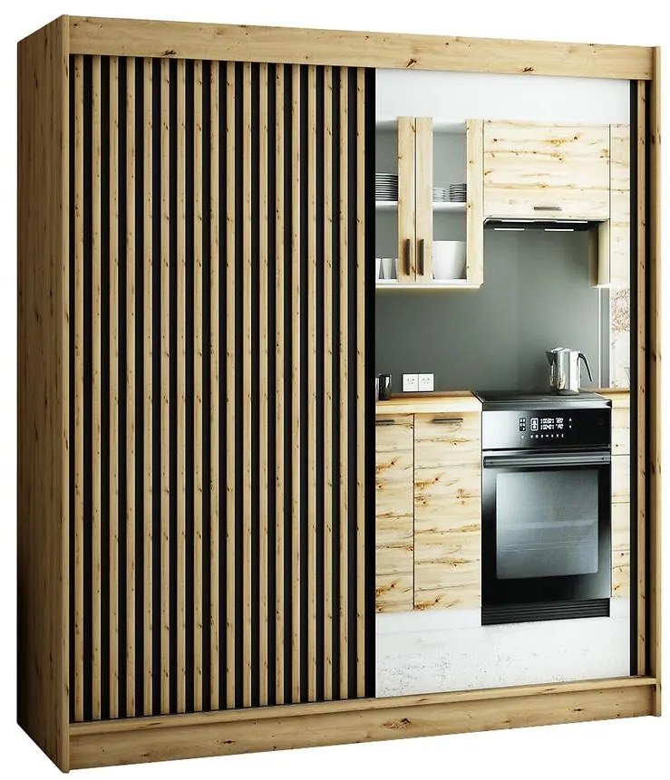 Skriňa Lamelo 2 200 Dub Artisan/čierna/Zrkadlo