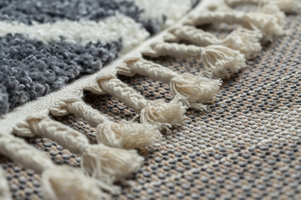 Koberec BERBER CROSS B5950, sivo - biely, strapce, Maroko Shaggy