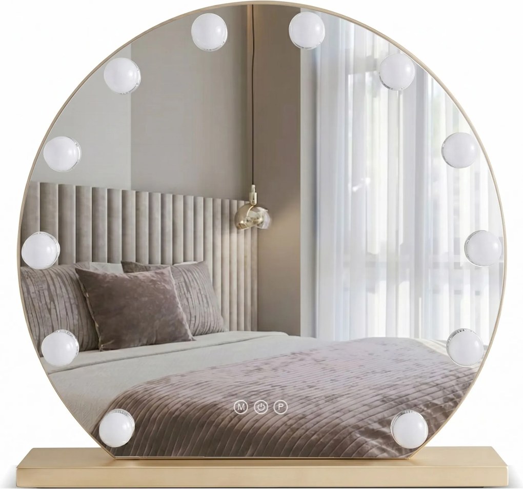 Rea Hollywood, LED zrkadlo, 50x47 cm, zlatá lesklá, HOM-01803