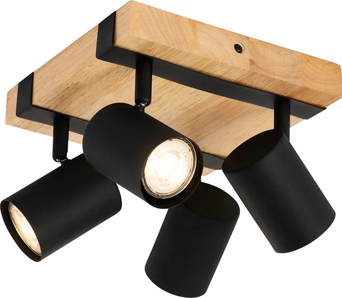 Inteligentné stropné bodové svietidlo čierne s drevom 4-svetlá nastaviteľné vrátane Wifi GU10 50mm - Jeana