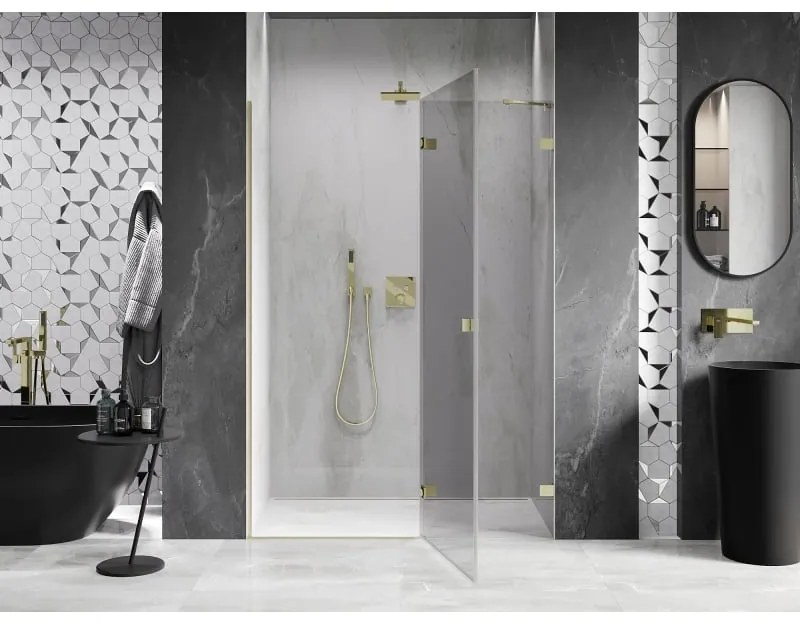 Mexen, Mexen Lunar pravé otočné sprchové dvere 140 cm, transparentné, brúsené zlato - 834-140-000-55-00-P