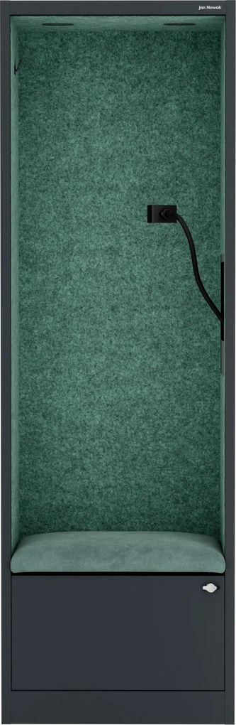 Akustická kabína SALLY MentalBox 600 mm – antracitový korpus, zelené sedadlo