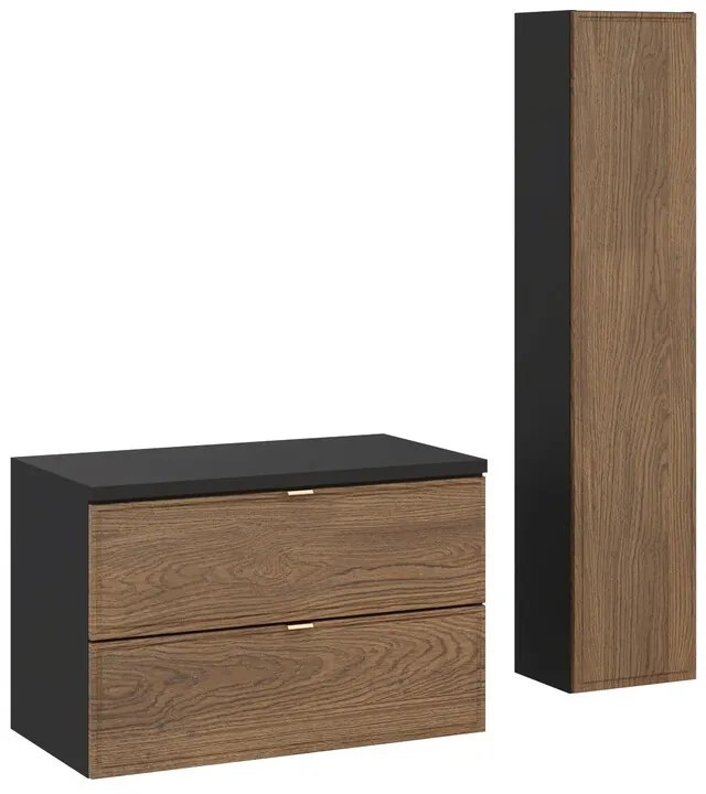 Kúpeľňová zostava s doskou a skrinkami Talia Casella 80 cm čierny mat/dub casella