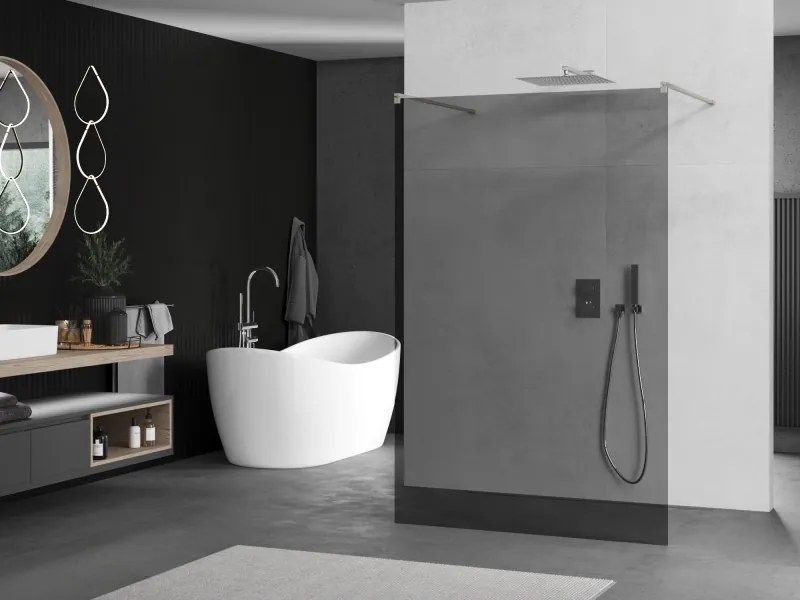 Mexen Kioto, sprchová zástena Walk-In 120 x 200 cm, 8mm šedé sklo, brúsená oceľ profil, 800-120-002-97-40