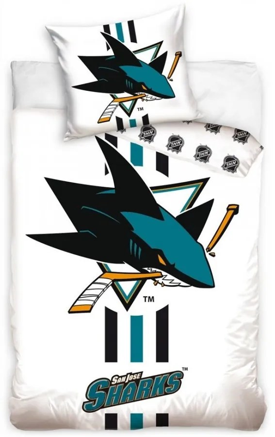 Hokejové posteľné obliečky NHL San Jose Sharks - biele - 100% bavlna, perkál - 70 x 90 cm + 140 x 200 cm