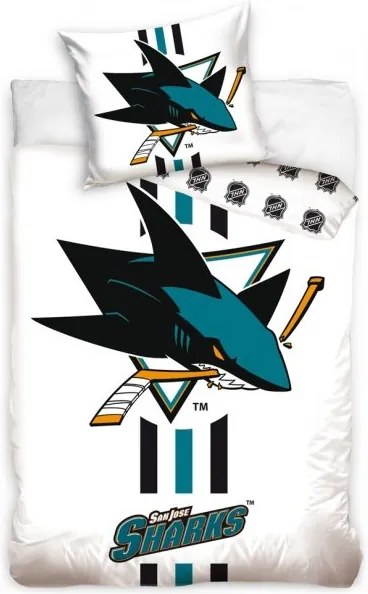 Hokejové posteľné obliečky NHL San Jose Sharks - biele - 100% bavlna, perkál - 70 x 90 cm + 140 x 200 cm