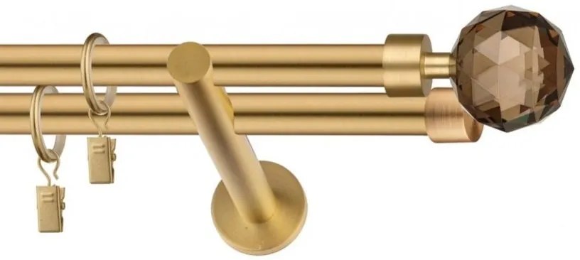 Dekorstudio Garniža dvojradová CRYSTAL zlatá 19mm Dĺžka: 180cm, Typ uchytenia: Držiak dvojitý otvorený, Typ príslušenstva: Krúžky tiché so štipcami