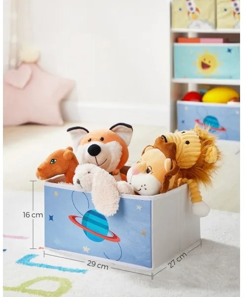 Detský regál s látkovými boxmi ANET modro-biely