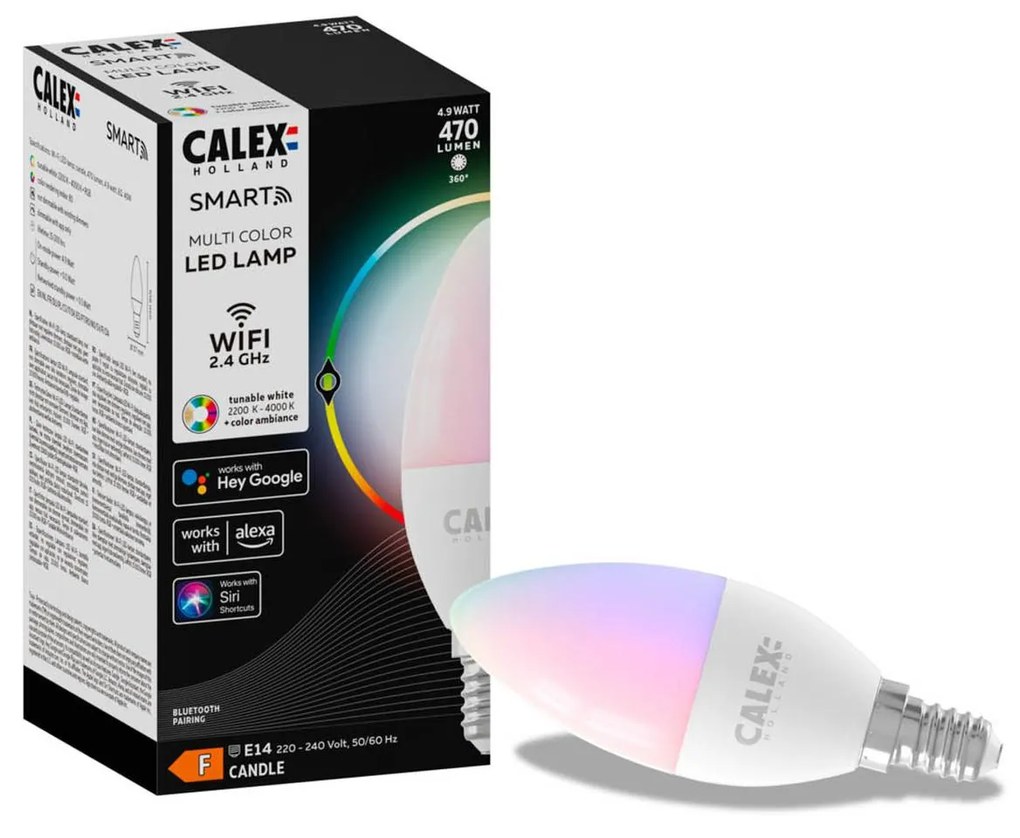 Calex Smart LED sviečka E14 B35 4,9W CCT RGB