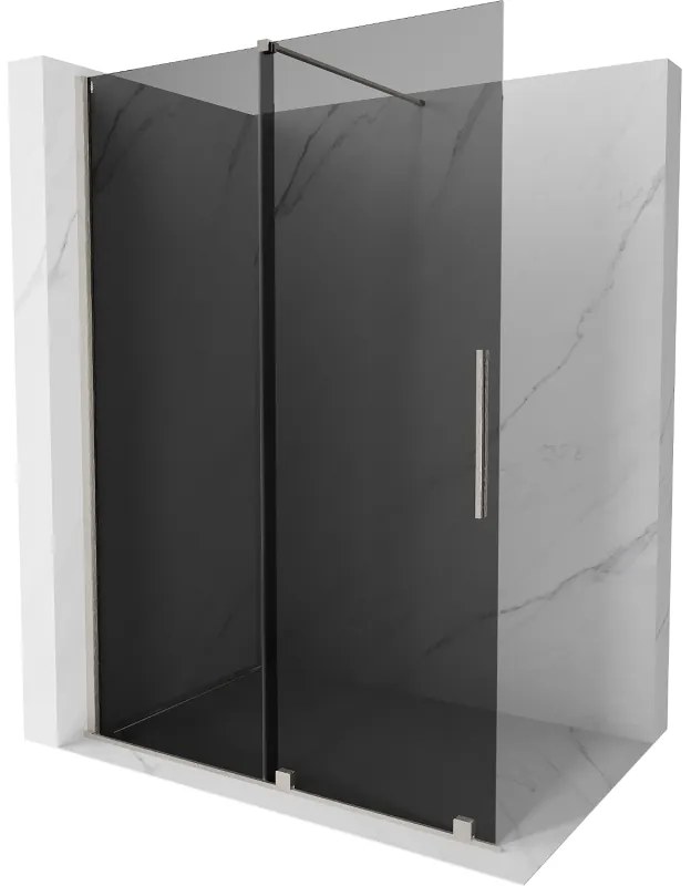 Mexen Velar, sprchová zástena s posuvnými dverami Walk-in 150 x 200 cm, 8mm šedé sklo, brúsená oceľ, 871-150-000-43-97
