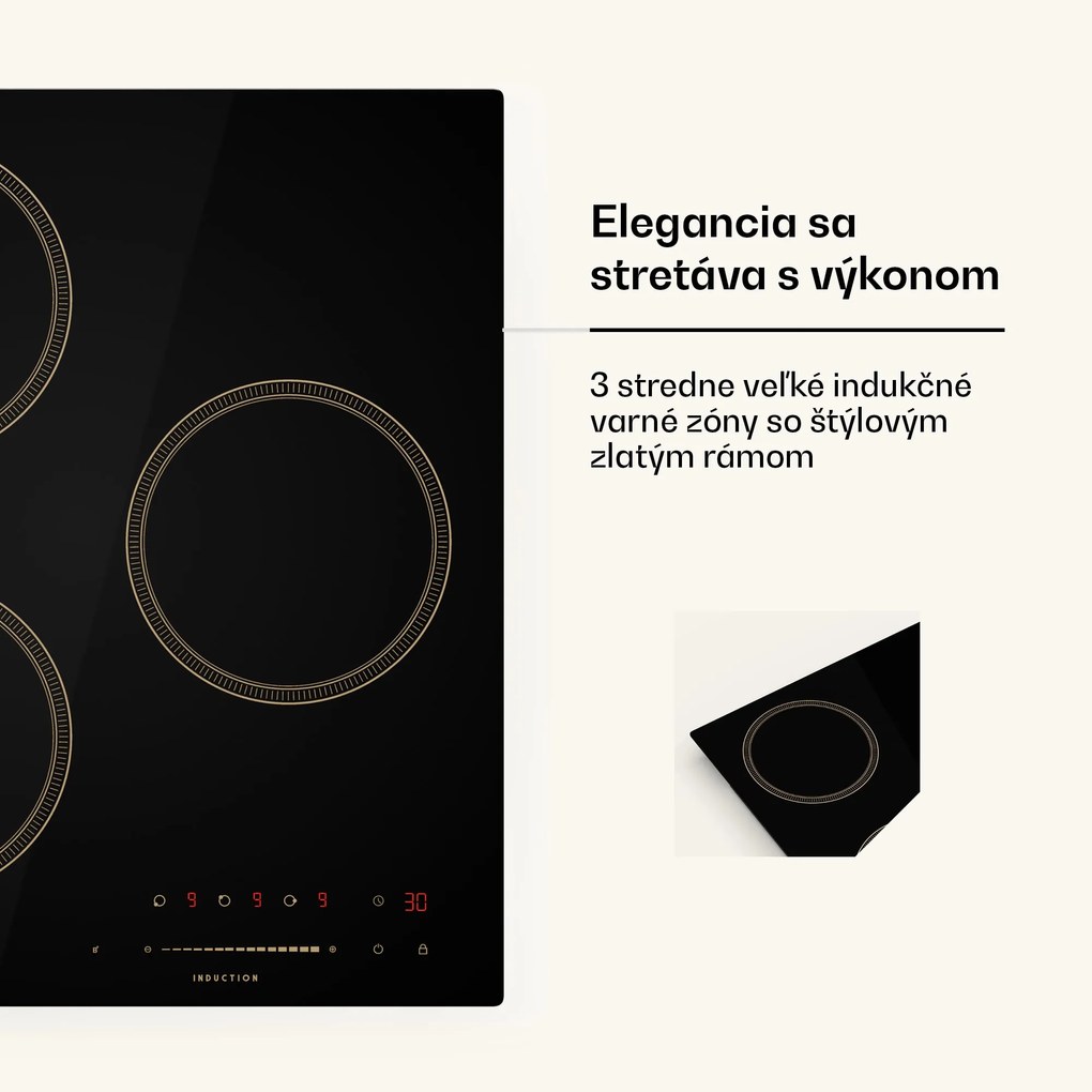 Klarstein Victoria indukčná varná doska, 45 cm, 6 600 W, 3 varné zóny, ovládanie posuvníkom, boost