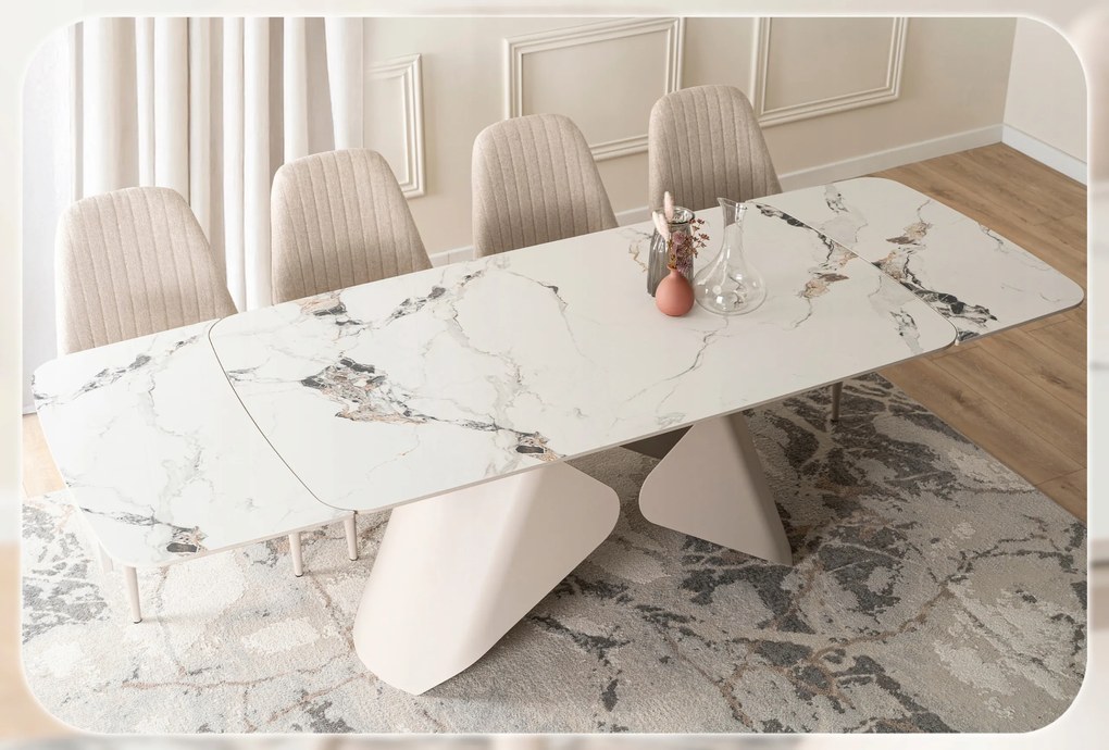 Keramický rozkladací stôl do jedálne, biely, VERONA 160/240
