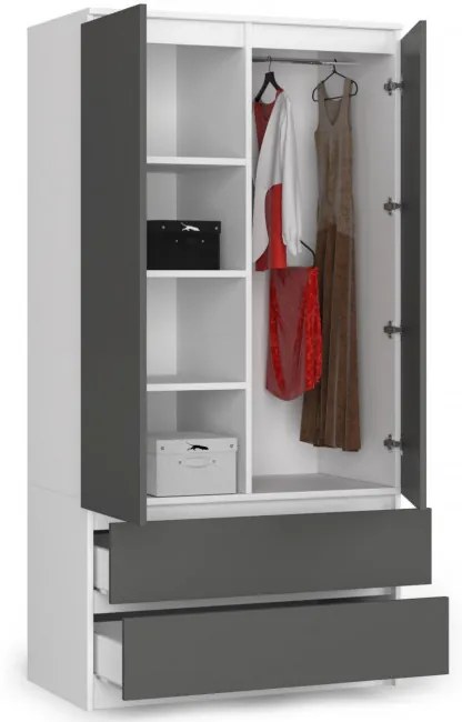 Skriňa S 90 cm 2D 2SZ CLP biela / sivá