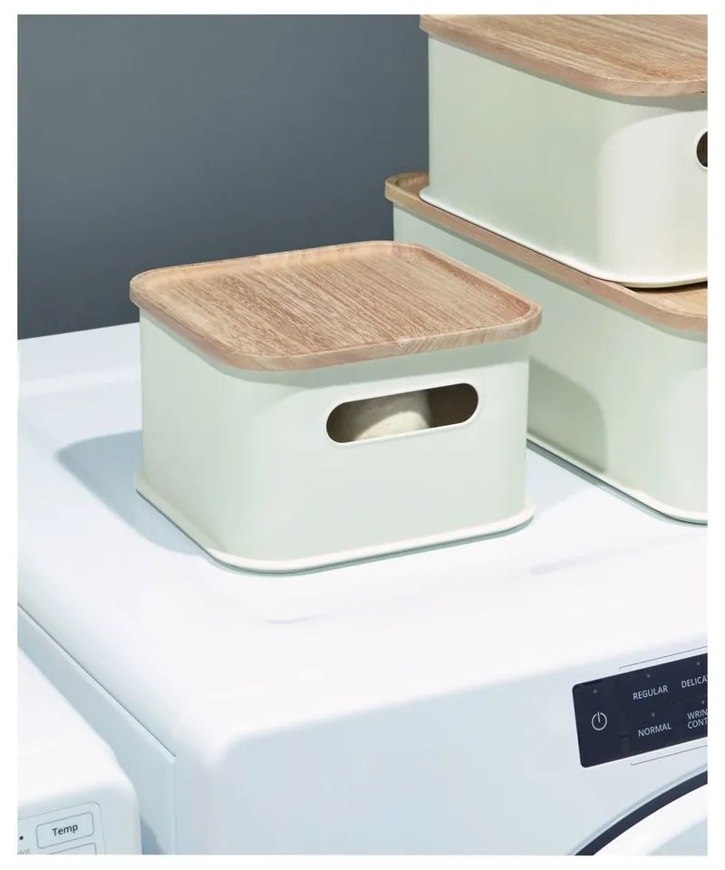Biely úložný box s vekom z dreva paulownia iDesign Eco Handled, 21,3 x 21,3 cm