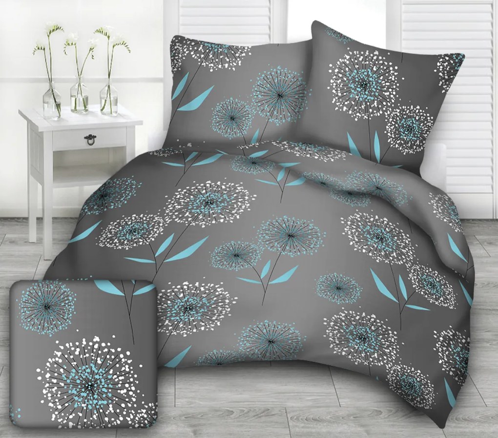 Obliečky bavlnené Púpava modrá TiaHome - 1x Vankúš 90x70cm, 1x Paplón 140x200cm