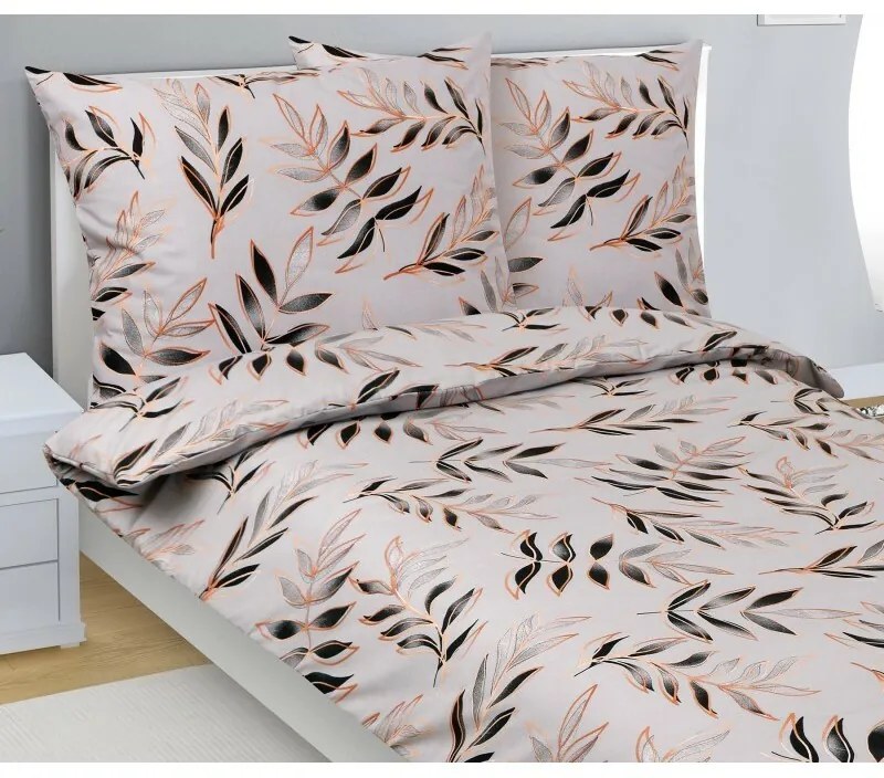Bellatex Bavlnené obliečky List sivá,140 x 220 cm, 70 x 90 cm, 140 x 220 cm, 70 x 90 cm