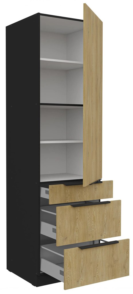 Potravinová kuchynská skrinka Carminia 60 DKS-210 3S1F PREMIUM BOX (dub cremona + čierna). Akcia -20%. Vlastná spoľahlivá doprava až k Vám domov. 1128015