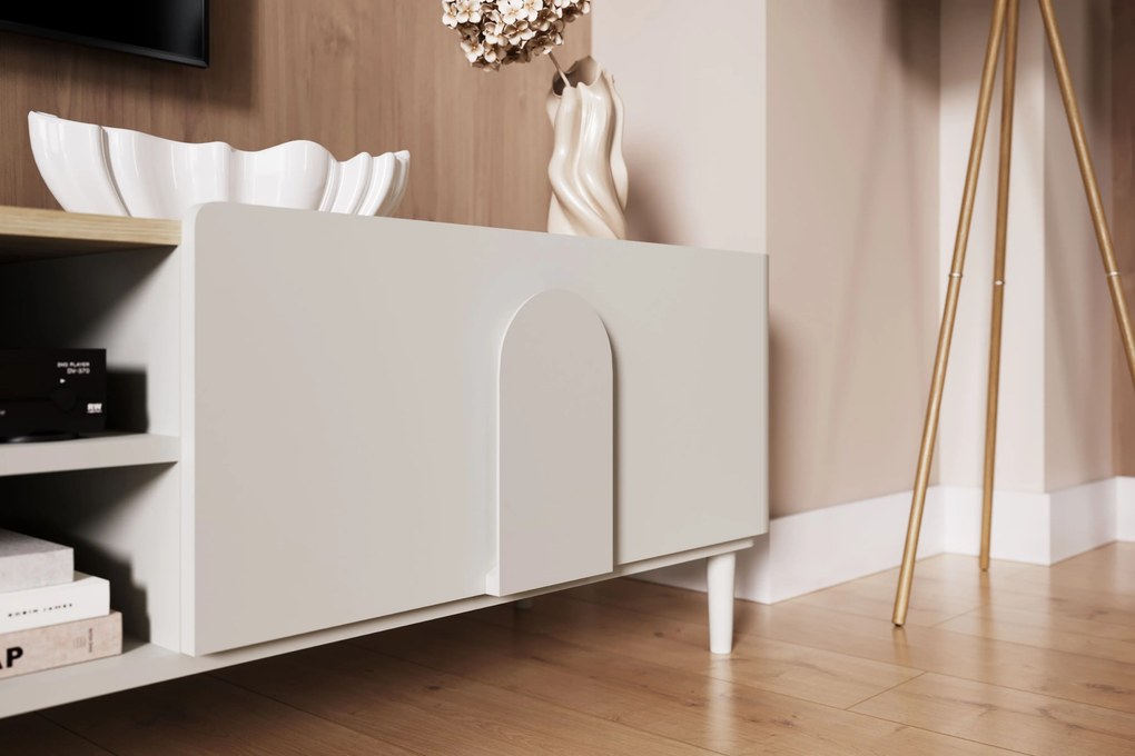 TV stolík Amilio 220 cm na nožičkách - kašmírová / dub olejovaný