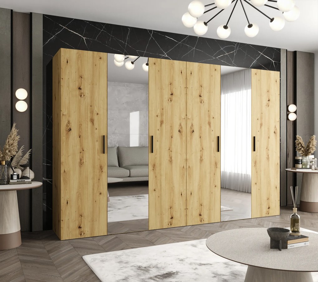 Šatníková skriňa 300 cm Borry 2 (dub artisan + čierna). Akcia -20%. Vlastná spoľahlivá doprava až k Vám domov. 1125844