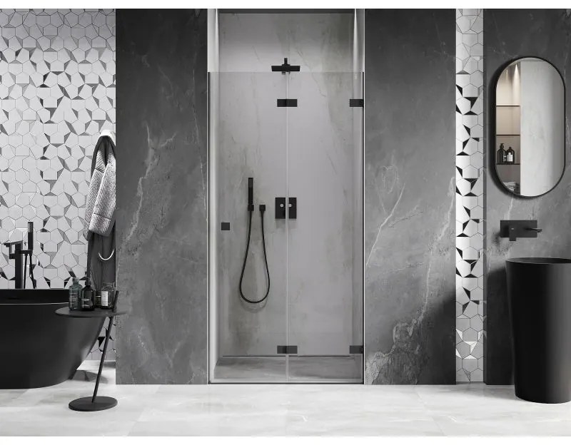 Mexen, Mexen Lunar-F pravé skladacie sprchové dvere 75 cm, priehľadné, čierne - 836-075-000-70-00-P