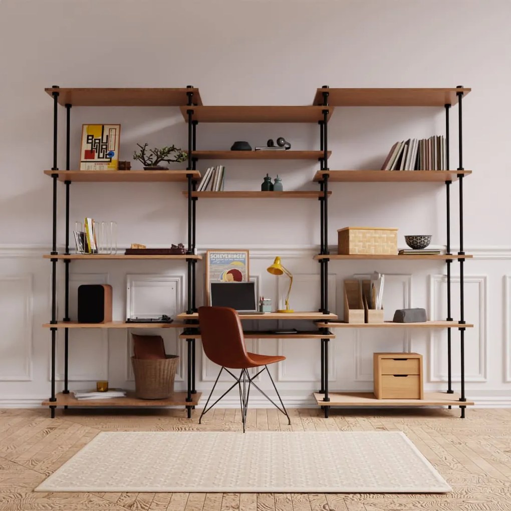 Regál s písacím stolom DECO s 15 policami, 185x235x35/52,5 cm