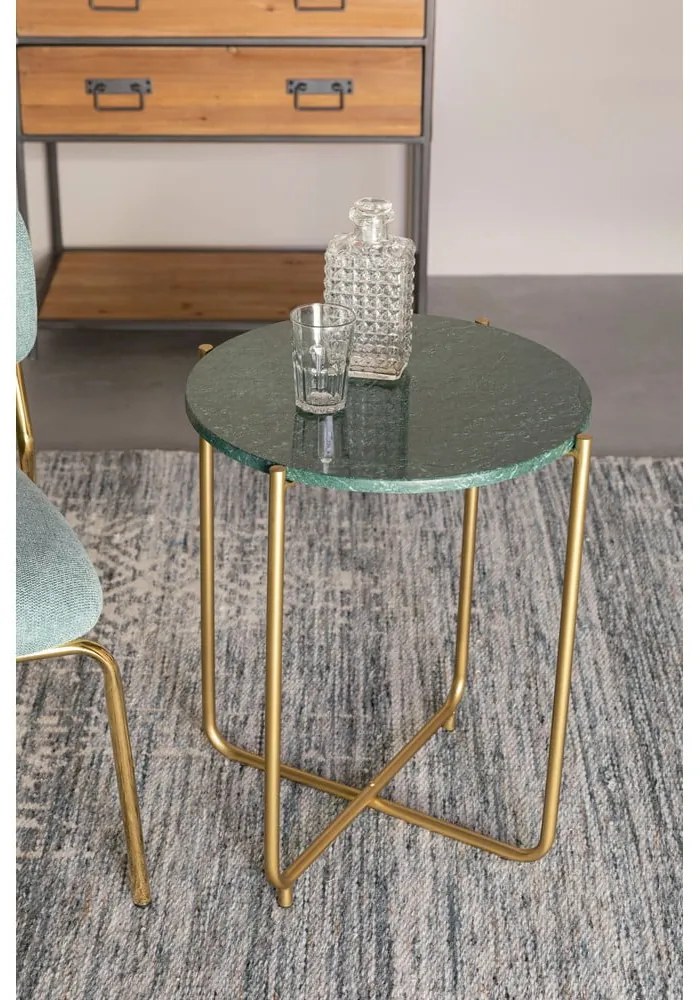 Zelený odkladací stolík s mramorovou doskou White Label Timpa