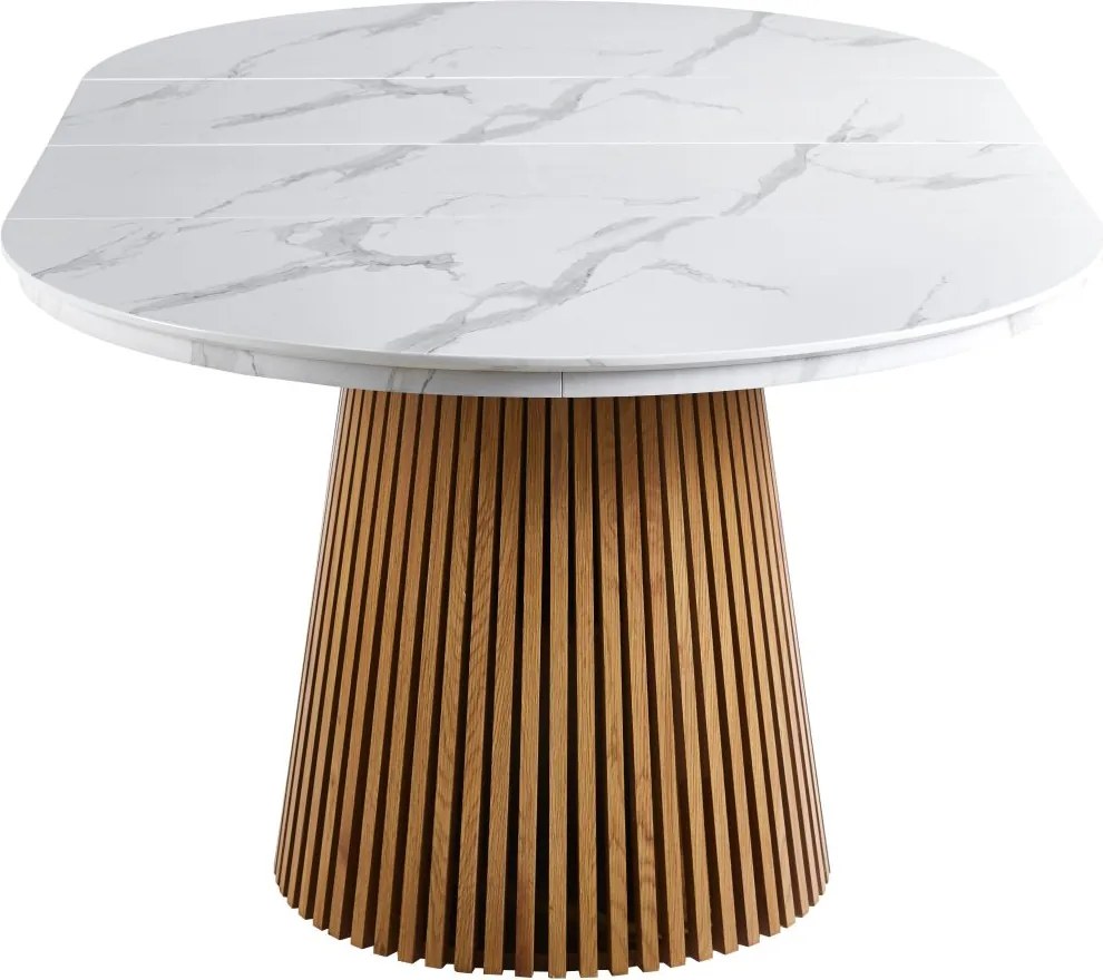 Vintino Jedálenský stôl NEVIO 120–160–200 × 120 cm – biely mramor / dub