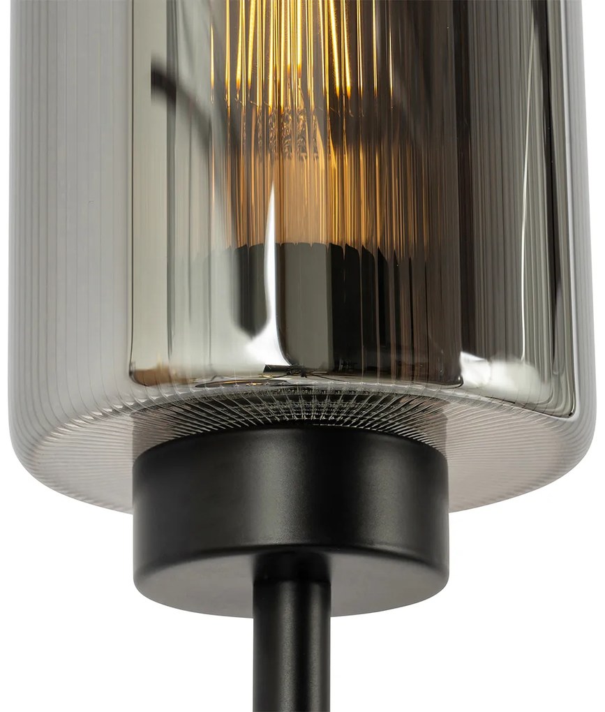 Art Deco stojaca lampa čierna s dymovým sklom 2-svetlo - Laura
