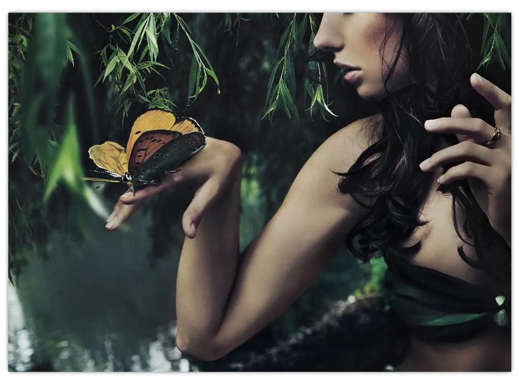 Obraz pôvabnej ženy s motýľom (70x50 cm)